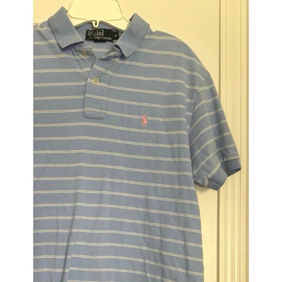 Ralph Lauren Polo Blue and White Stripe size Medium Pink Pony - Picture 1 of 6